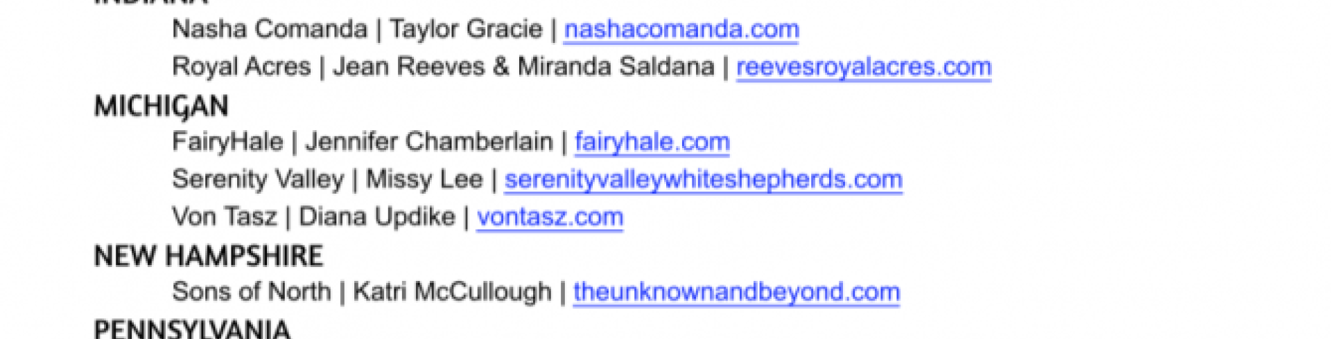 Sunnyside White Swiss Shepherds / Clarksville VA /